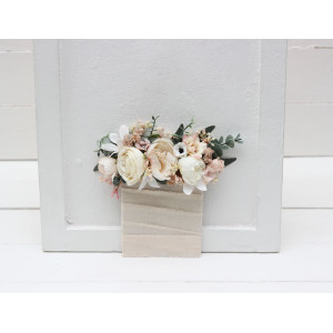 Pocket boutonniere in white cream blush pink color scheme. Flower accessories. 5199
