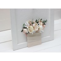 Pocket boutonniere in white cream blush pink color scheme. Flower accessories. 5199