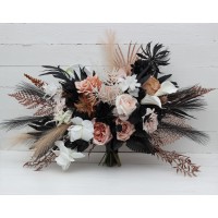 Wedding bouquets in dusty rose black cinnamon white colors. Bridal bouquet. Faux bouquet. Bridesmaid bouquet. Gothic black wedding bouquet. 5203