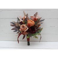 Wedding bouquets in burgundy terracotta colors. Bridal bouquet. Faux bouquet. Bridesmaid bouquet. 5121