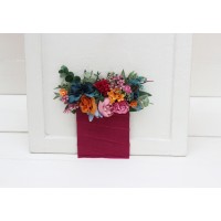 Pocket boutonniere.  Jewel-tone wedding. Emerald green orange magenta teal flowers. Flower accessories. 5187