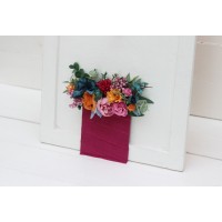 Pocket boutonniere.  Jewel-tone wedding. Emerald green orange magenta teal flowers. Flower accessories. 5187