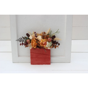 Pocket boutonniere in rust brown ivory color scheme. Flower accessories. 0019