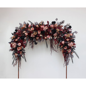 Flower arch arrangement in black burgundy dusty rose and gold colors.  Arbor flowers. Floral archway. Faux flowers for wedding arch. 5202