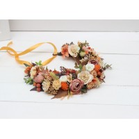 Orange ivory rust terracotta  flower crown. Hair wreath. Flower girl crown. Wedding flowers. 0029