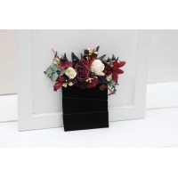 Pocket boutonniere in black gold burgundy ivory color scheme. Flower accessories. Halloween wedding. 0032