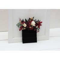 Pocket boutonniere in black gold burgundy ivory color scheme. Flower accessories. Halloween wedding. 0032