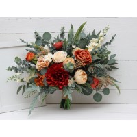 Rust ivory eucalyptus greenery bouquet. Dahlia bridal bouquet. Bridal bouquet. Faux bouquet. Bridesmaid bouquet. 5205