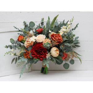 Rust ivory eucalyptus greenery bouquet. Dahlia bridal bouquet. Bridal bouquet. Faux bouquet. Bridesmaid bouquet. 5205