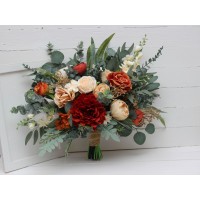 Rust ivory eucalyptus greenery bouquet. Dahlia bridal bouquet. Bridal bouquet. Faux bouquet. Bridesmaid bouquet. 5205