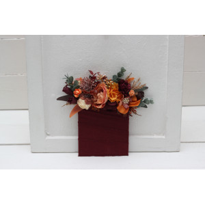 Pocket boutonniere in burgundy burnt orange rust peach color scheme. Square flowers. Flower accessories. 0502-1