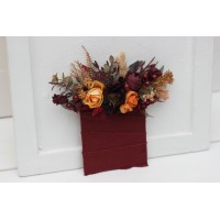 Pocket boutonniere in burgundy burnt orange rust peach color scheme. Flower accessories. 0502