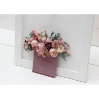 Pocket boutonniere in dusty rose blush pink color scheme. Flower accessories. 5123