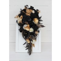 Wedding bouquets in ivory black gold colors. Bridal bouquet. Cascading bouquet. Faux bouquet. Bridesmaid bouquet.Gothic black wedding bouquet. 5159