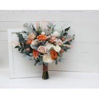 Wedding bouquets in rust ivory sage green  colors. Bridal bouquet. Cascading bouquet. Faux bouquet. Bridesmaid bouquet. 5210