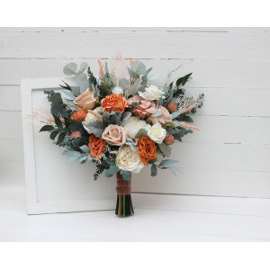 Wedding bouquets in rust ivory sage green  colors. Bridal bouquet. Cascading bouquet. Faux bouquet. Bridesmaid bouquet. 5210