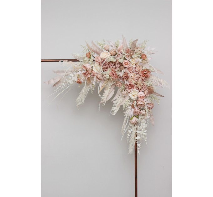  Pampas grass flower arch arrangement in beige ivory blush pink colors.  Arbor flowers. Floral archway. Faux flowers for wedding arch. Boho wedding. 5143