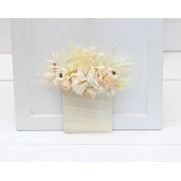 Pocket boutonniere in champagne ivory cream color scheme. Square flowers. Flower accessories. 5206