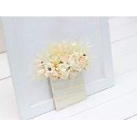 Pocket boutonniere in champagne ivory cream color scheme. Square flowers. Flower accessories. 5206