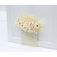 Pocket boutonniere in champagne ivory cream color scheme. Square flowers. Flower accessories. 5206