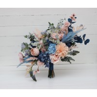 Dusty blue blush pink peach dahlia bridal bouquet. Wedding bouquet.  Faux bouquet. Bridesmaid bouquet. 5207