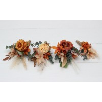  Wedding boutonnieres and wrist corsage  in cinnamon rust orange color scheme. Flower accessories. 5146