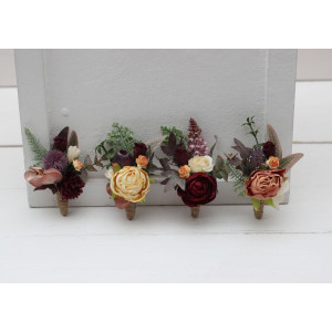  Wedding boutonnieres and wrist corsage  in burgundy ivory dusty rose color scheme. Flower accessories. 5144
