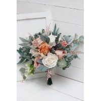 Wedding bouquets in rust ivory sage green  colors. Bridal bouquet. Cascading bouquet. Faux bouquet. Bridesmaid bouquet. 5210