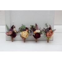  Wedding boutonnieres and wrist corsage  in burgundy ivory dusty rose color scheme. Flower accessories. 5144