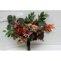 Wedding bouquets in rust terracotta burgundy colors. Bridal bouquet. Faux bouquet. Bridesmaid bouquet. 5212