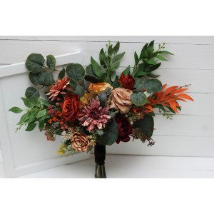 Wedding bouquets in rust terracotta burgundy colors. Bridal bouquet. Faux bouquet. Bridesmaid bouquet. 5212