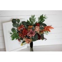 Wedding bouquets in rust terracotta burgundy colors. Bridal bouquet. Faux bouquet. Bridesmaid bouquet. 5212