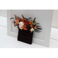 Pocket boutonniere in  rust burgundy ivory color scheme. Flower accessories. 0007