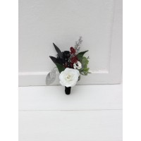  Wedding boutonnieres and wrist corsage  in burgundy black white silver color scheme. Flower accessories. 5211