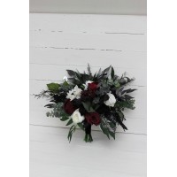 Burgundy black white silver flowers. Fall bridal bouquet. Emerald green. Bridesmaid bouquet. Halloween wedding. Silk flowers. Boho wedding. Cascading bouquet. Faux bouquet. Gothic black wedding bouquet. 5211