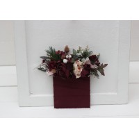 Pocket boutonniere in burgundy blush pink gold color scheme. Flower accessories. Winter wedding. 5214