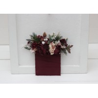 Pocket boutonniere in burgundy blush pink gold color scheme. Flower accessories. Winter wedding. 5214