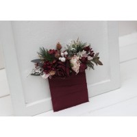 Pocket boutonniere in burgundy blush pink gold color scheme. Flower accessories. Winter wedding. 5214