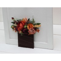 Pocket boutonniere in rust terracotta burgundy brown color scheme. Flower accessories. 5212