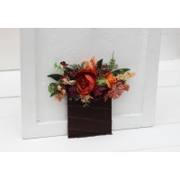 Pocket boutonniere in rust terracotta burgundy brown color scheme. Flower accessories. 5212