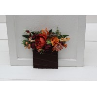 Pocket boutonniere in rust terracotta burgundy brown color scheme. Flower accessories. 5212