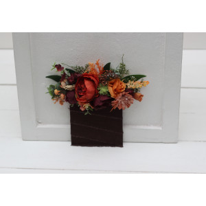 Pocket boutonniere in rust terracotta burgundy brown color scheme. Flower accessories. 5212