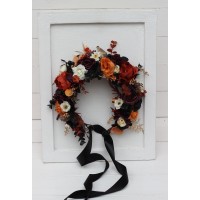 Purple burgundy black rust gold flower crown. Hair wreath. Flower girl crown. Wedding flowers. 5014