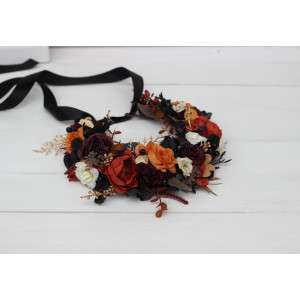 Purple burgundy black rust gold flower crown. Hair wreath. Flower girl crown. Wedding flowers. 5014