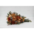 Wedding bouquets in rust orange gold colors.  Dahlia rose bridal bouquet. Cascading bouquet. Faux bouquet. Bridesmaid bouquet. 5213