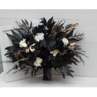 Wedding bouquets in ivory black gold colors. Bridal bouquet. Cascading bouquet. Faux bouquet. Bridesmaid bouquet.Gothic black wedding bouquet. 5159