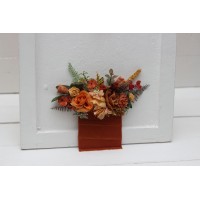 Pocket boutonniere in orange rust color scheme. Flower accessories.5213