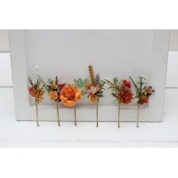  Set of  6 bobby pins in orange rust color scheme. Hair accessories. Flower accessories for wedding.  5213