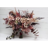 Wedding bouquets in beige brown mocha burgundy colors. Bridal bouquet. Cascading bouquet. Faux bouquet. Bridesmaid bouquet. 5215