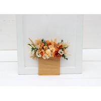 Pocket boutonniere in terracotta rust mustard ivory color scheme. Flower accessories. 5217